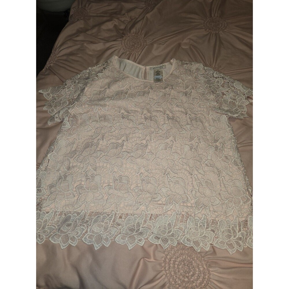 Philosophy Cloud Pink Floral Lace Short Sleeve Blouse XL